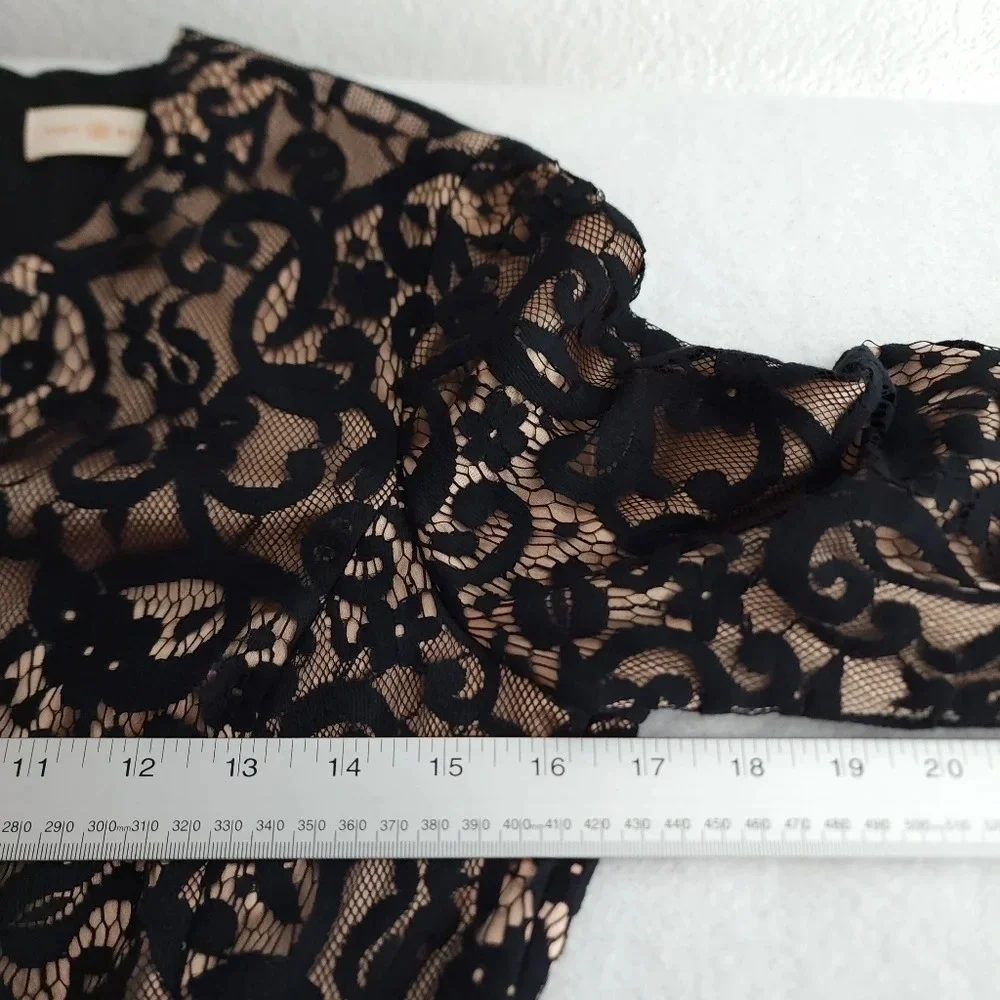 Tory Burch Black and Nude Lace Long-Sleeve Sheath Dress